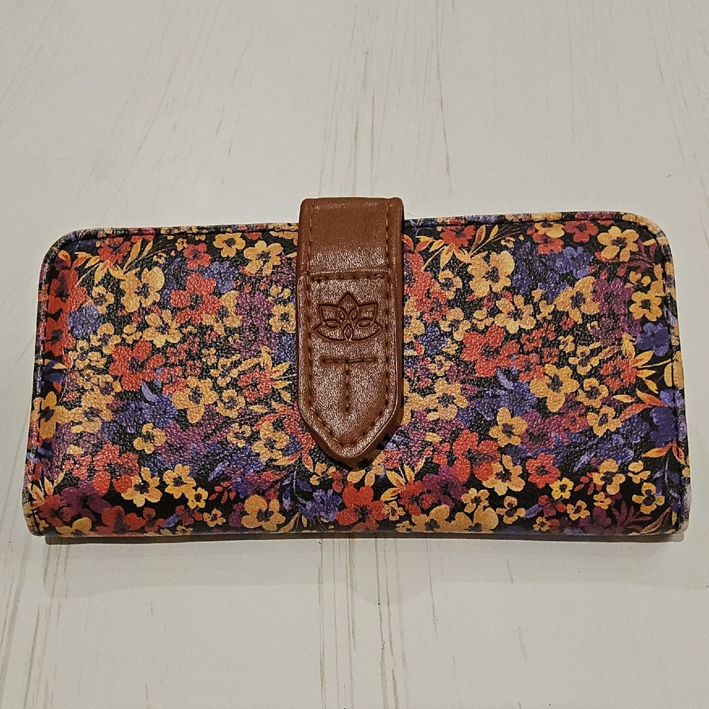 Floral Women's Wallet with Brown Strap
